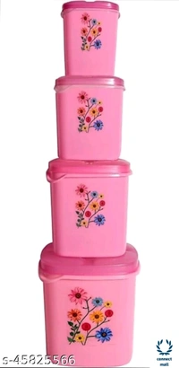 Essential Plastic Jars & Containers  - L X H X W  :11 X 8 X 5.5, Pink, Plastic, Other  Airtight, 8 Piece of 1 Pack